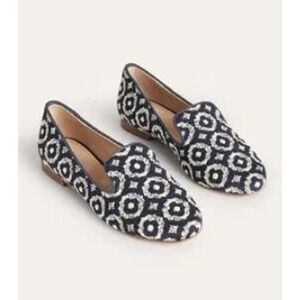 Boden Tapestry Embroidered Loafers Navy Blue Woven Flat Shoes Size 37/6.5